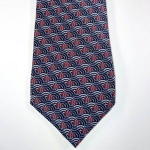 Silk Giorgio Armani Tie W/Grey, Black & Red Wave & Circular Design - EUC